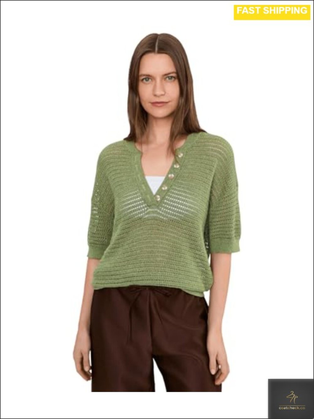 Cotton Mesh Knit Polo Top Oversized Boxy Fit Short Sleeve Button Placket